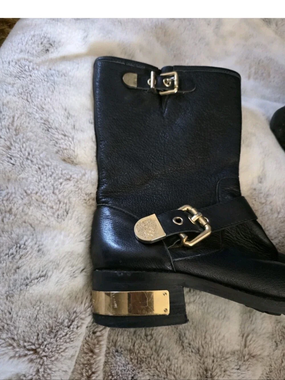 Vince Camuto  Winchell Women's Black & Gold Leather Boots US Size 7 1/2 M